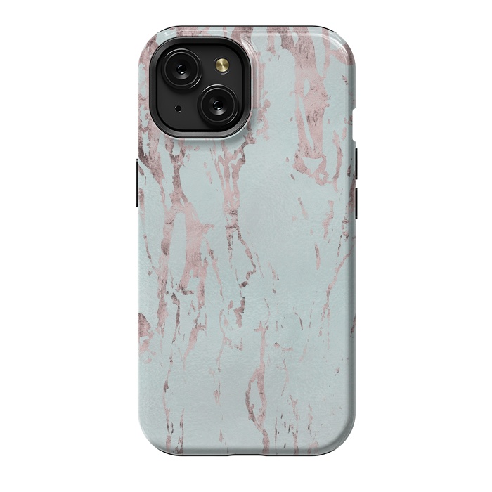 iPhone 15 StrongFit Rose Gold Marble Fragments On Teal 2 by Andrea Haase