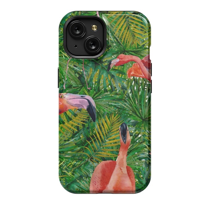 iPhone 15 StrongFit Flamingo Jungle Party by  Utart