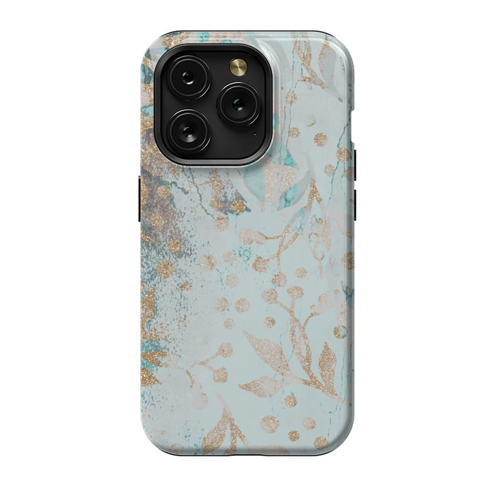 iPhone 15 Pro StrongFit  Botanical  Pattern Teal And Gold by Andrea Haase