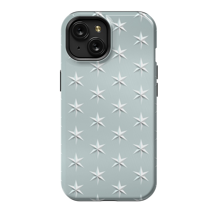 iPhone 15 StrongFit Silver Stars On Teal Metal by Andrea Haase