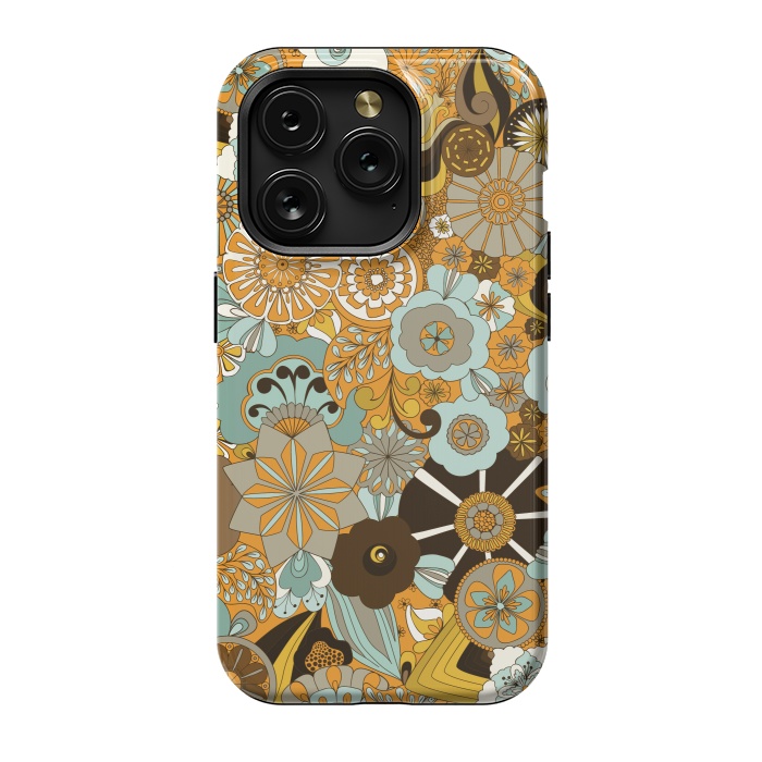 iPhone 15 Pro StrongFit Flowers, Flowers Everywhere Mustard and Blue by Paula Ohreen