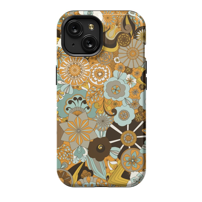 iPhone 15 StrongFit Flowers, Flowers Everywhere Mustard and Blue by Paula Ohreen