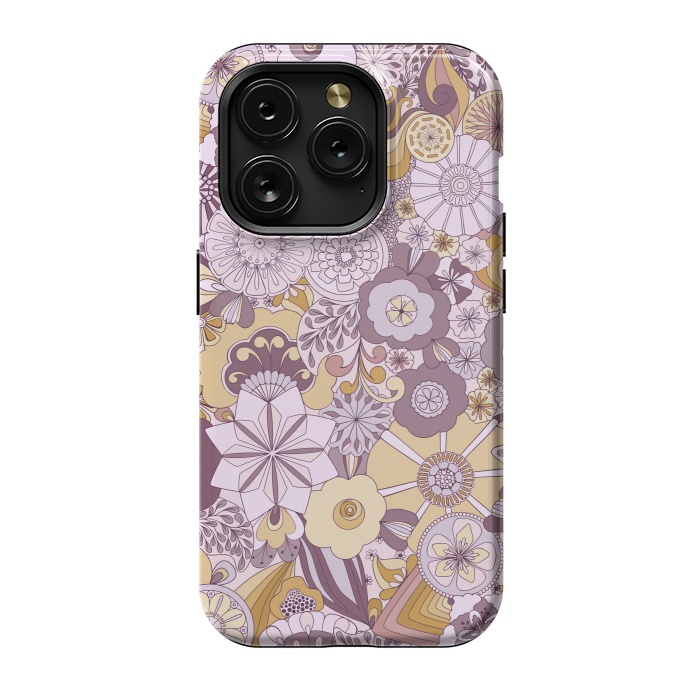 iPhone 15 Pro StrongFit Flowers, Flowers Everywhere Purple and Mustard by Paula Ohreen
