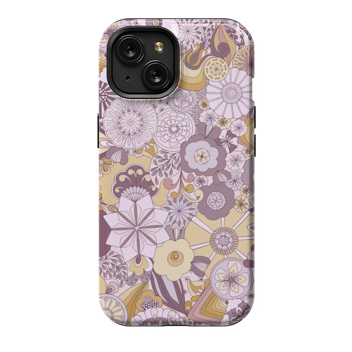 iPhone 15 StrongFit Flowers, Flowers Everywhere Purple and Mustard by Paula Ohreen