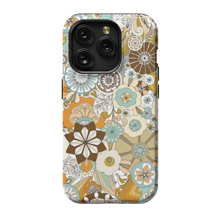 iPhone 15 Pro StrongFit Flowers, Flowers Everywhere Retro Colors by Paula Ohreen