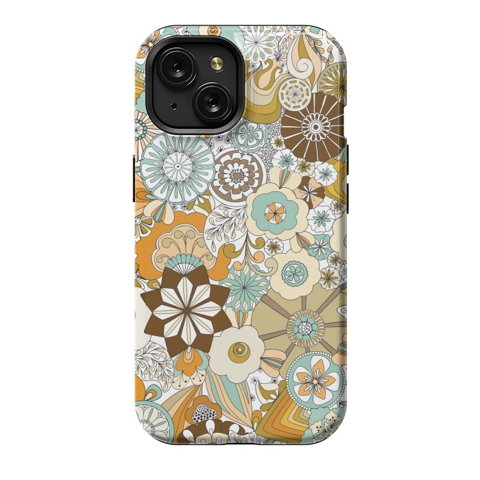 iPhone 15 StrongFit Flowers, Flowers Everywhere Retro Colors by Paula Ohreen
