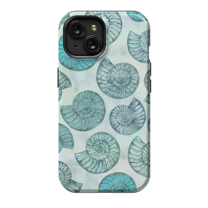 iPhone 15 StrongFit Teal Fossils And Ammonites by Andrea Haase