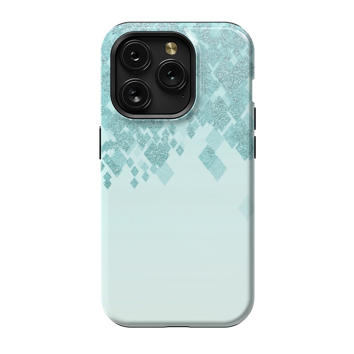 iPhone 15 Pro StrongFit Turquoise Faux Glitter Diamonds by Andrea Haase