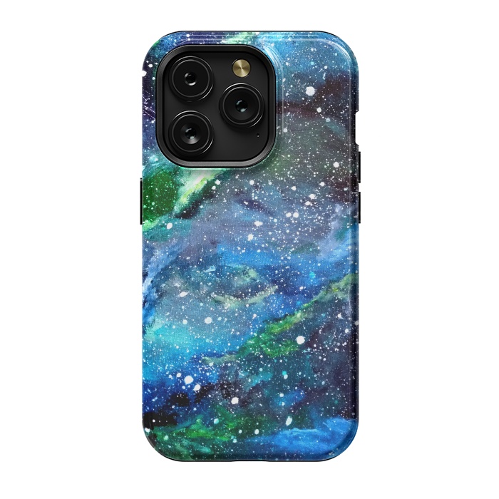 iPhone 15 Pro StrongFit Galaxy in Blue and Green by Gringoface Designs