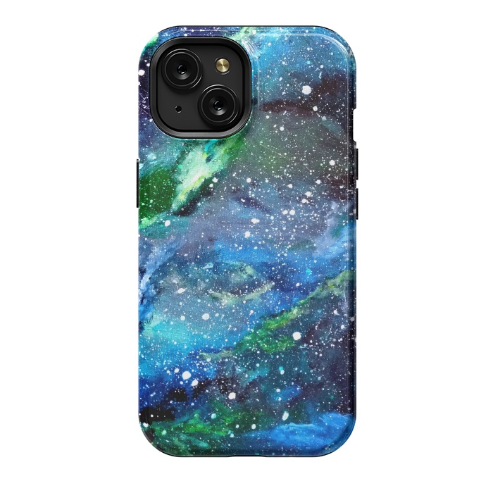 iPhone 15 StrongFit Galaxy in Blue and Green by Gringoface Designs