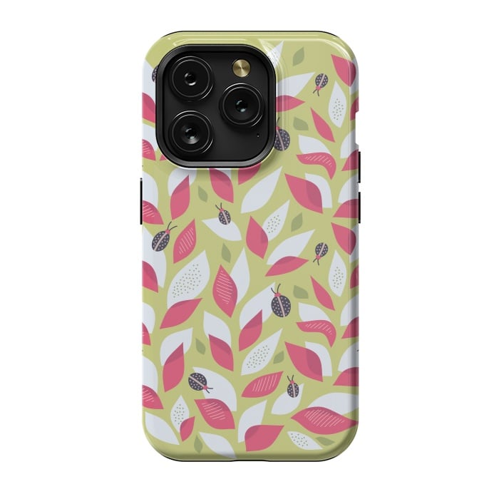 iPhone 15 Pro StrongFit Green Plant With Pink Leaves And Ladybugs Spring by Boriana Giormova