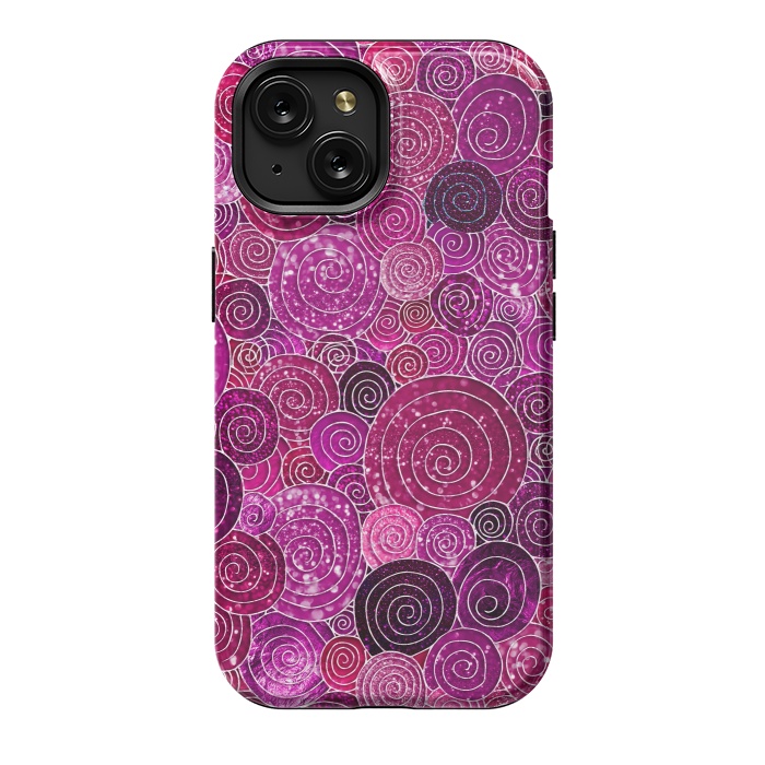 iPhone 15 StrongFit Pink and Purple Metal Foil Circles  by  Utart