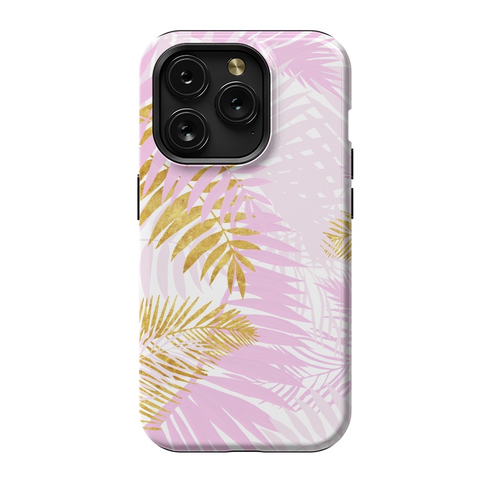 iPhone 15 Pro StrongFit Pink and Gold Palm Leaves by  Utart