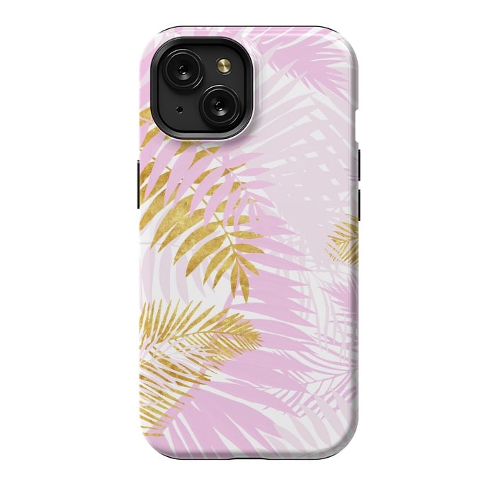 iPhone 15 StrongFit Pink and Gold Palm Leaves by  Utart