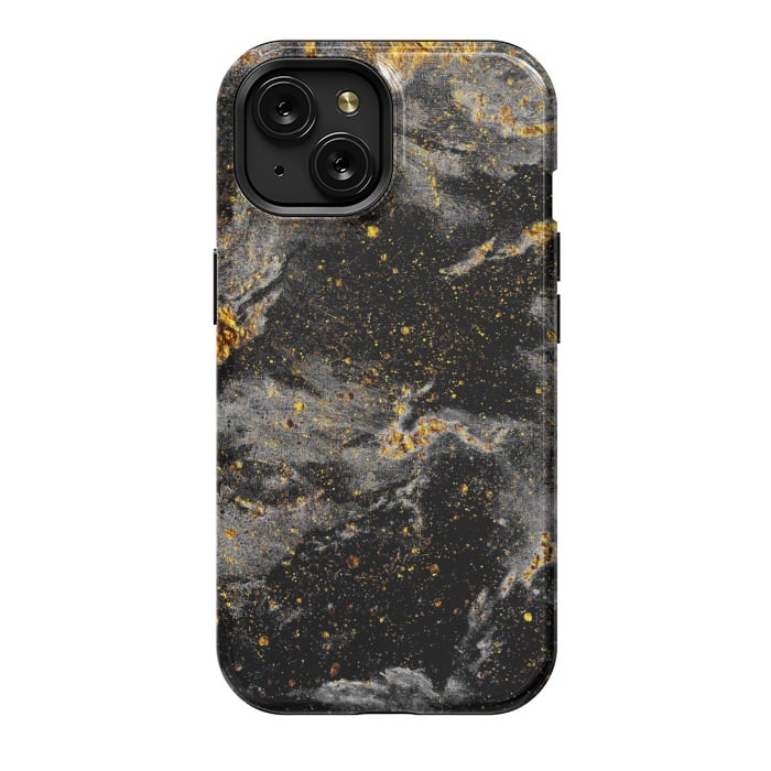 iPhone 15 StrongFit Galaxy Black Gold by Gringoface Designs