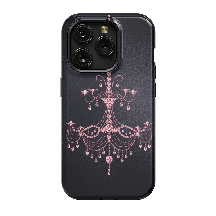 iPhone 15 Pro StrongFit Pink sparkling chandelier on metal black  by  Utart