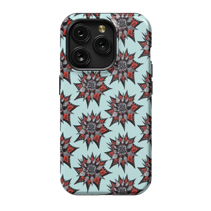 iPhone 15 Pro StrongFit Spiked Abstract Ink Drawn Flower Pattern by Boriana Giormova