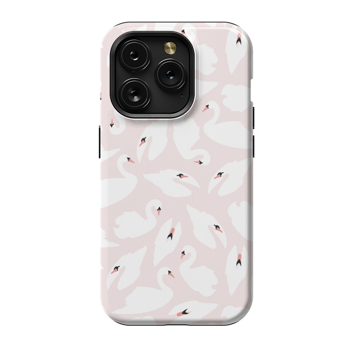 iPhone 15 Pro StrongFit Swan Pattern on Pink 030 by Jelena Obradovic