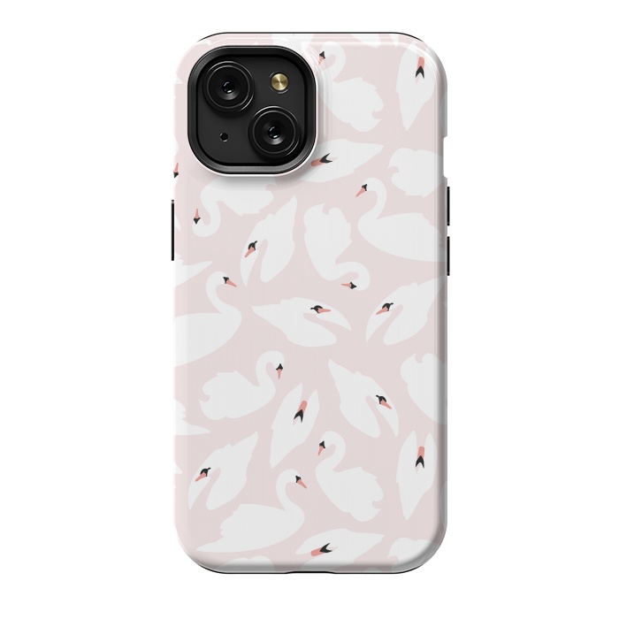 iPhone 15 StrongFit Swan Pattern on Pink 030 by Jelena Obradovic