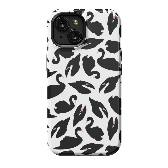 iPhone 15 StrongFit Black Swan Pattern on White 031 by Jelena Obradovic