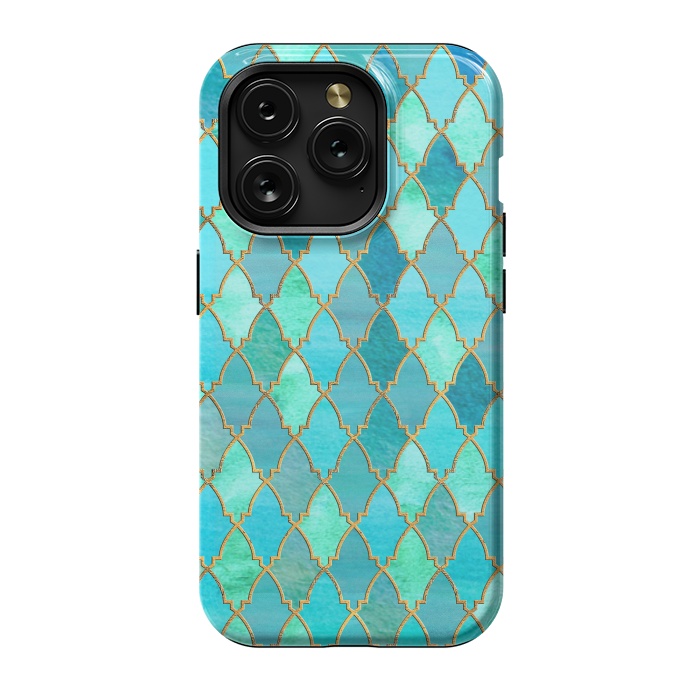iPhone 15 Pro StrongFit Teal Moroccan Shapes Pattern  by  Utart