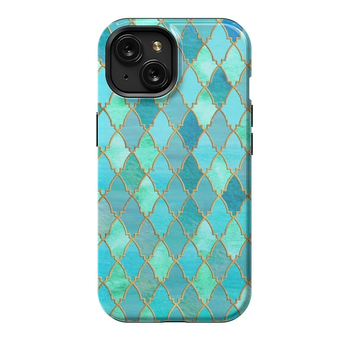iPhone 15 StrongFit Teal Moroccan Shapes Pattern  by  Utart