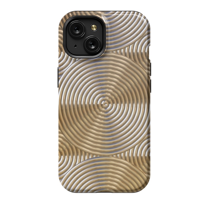 iPhone 15 StrongFit Shiny Golden Metal Embossed Circles 2 by Andrea Haase
