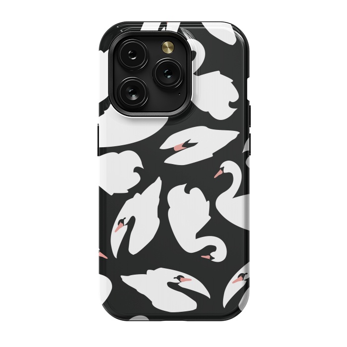 iPhone 15 Pro StrongFit White Swans On Black by Jelena Obradovic