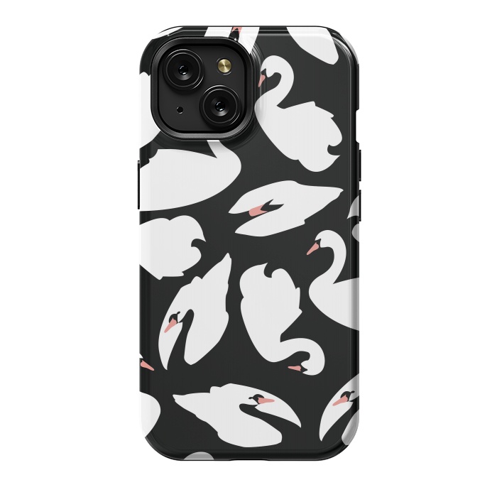 iPhone 15 StrongFit White Swans On Black by Jelena Obradovic