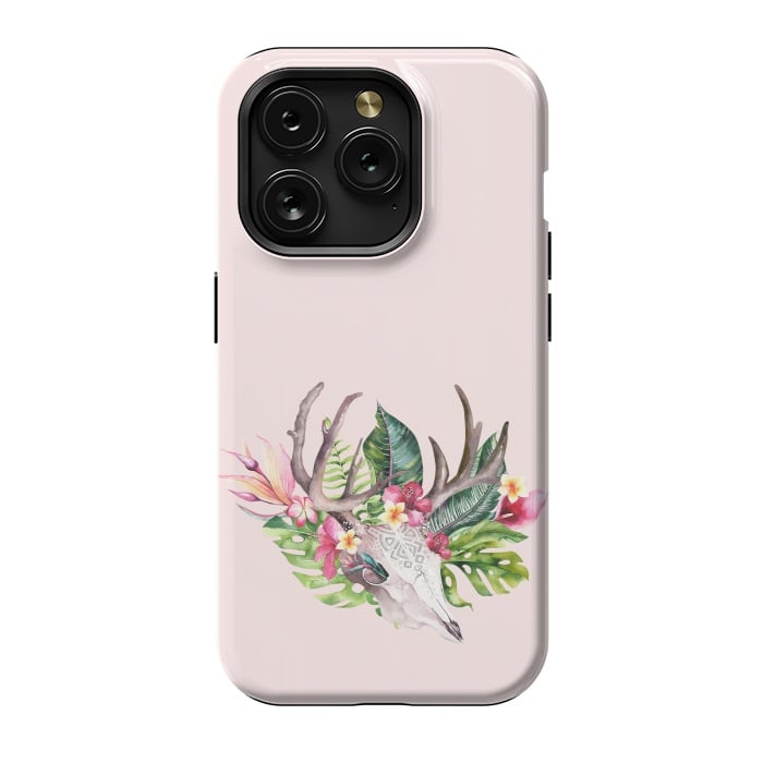 iPhone 15 Pro StrongFit BOHO  Skull with tropical flowers and foliage by  Utart