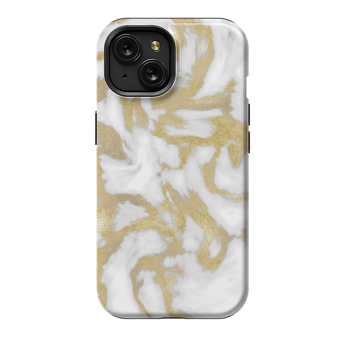 iPhone 15 StrongFit White Gold Faux Marble by Andrea Haase