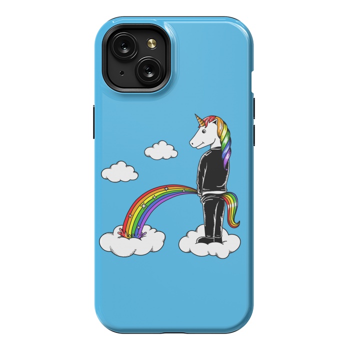 iPhone 15 Plus StrongFit Unicorn Rainbow Blue by Coffee Man