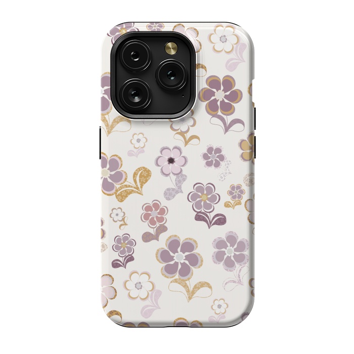 iPhone 15 Pro StrongFit 60s Flowers in Purple and Mustard by Paula Ohreen