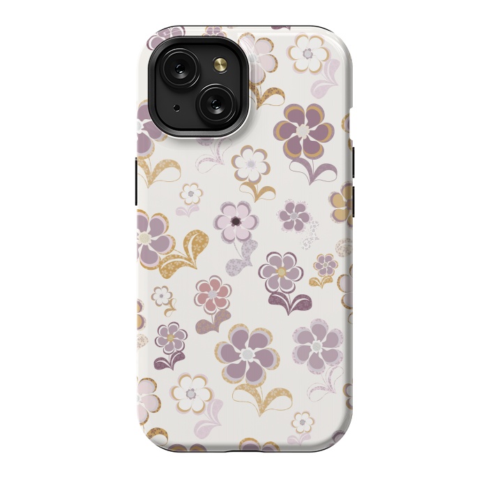 iPhone 15 StrongFit 60s Flowers in Purple and Mustard by Paula Ohreen