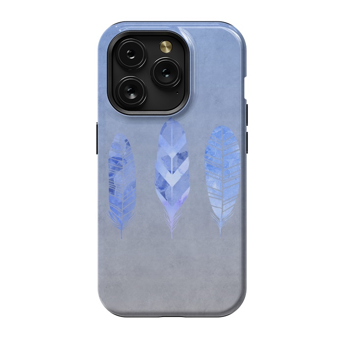 iPhone 15 Pro StrongFit Blue Watercolor Feathers by Andrea Haase