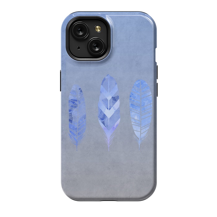 iPhone 15 StrongFit Blue Watercolor Feathers by Andrea Haase