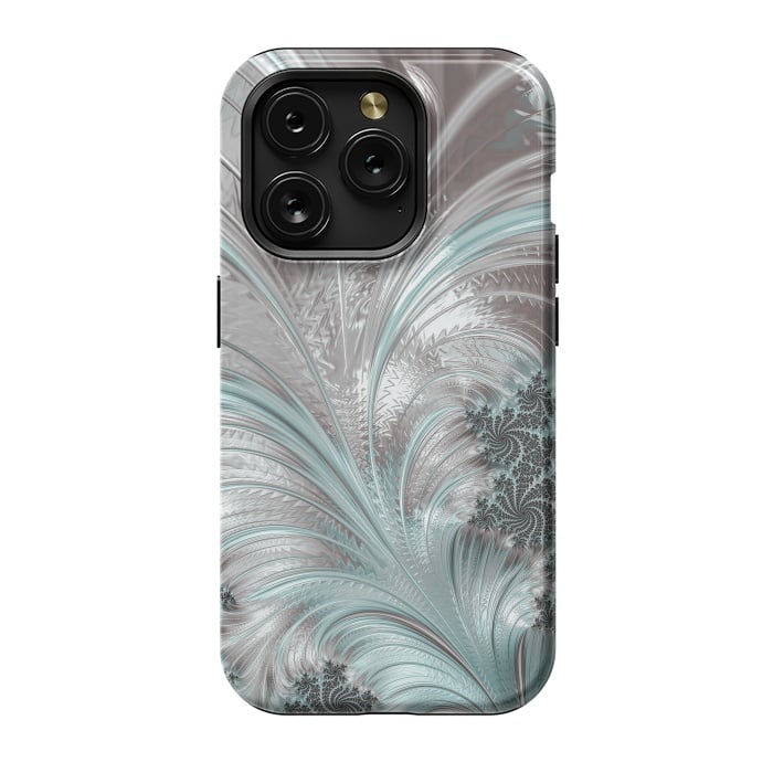 iPhone 15 Pro StrongFit Floral Fractal Teal Silver by Andrea Haase
