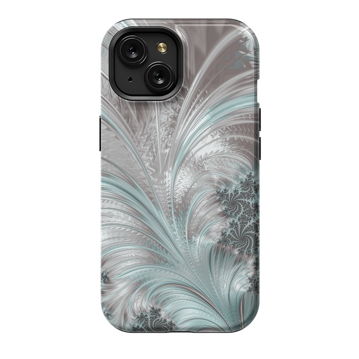 iPhone 15 StrongFit Floral Fractal Teal Silver by Andrea Haase