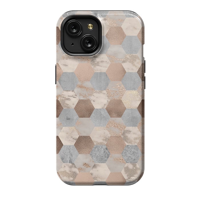 iPhone 15 StrongFit Marble Rose Gold Honeycomb Pattern by  Utart