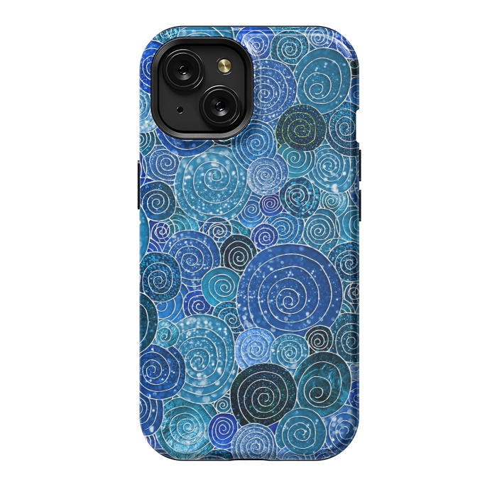 iPhone 15 StrongFit Blue Glitter Circles Dance by  Utart