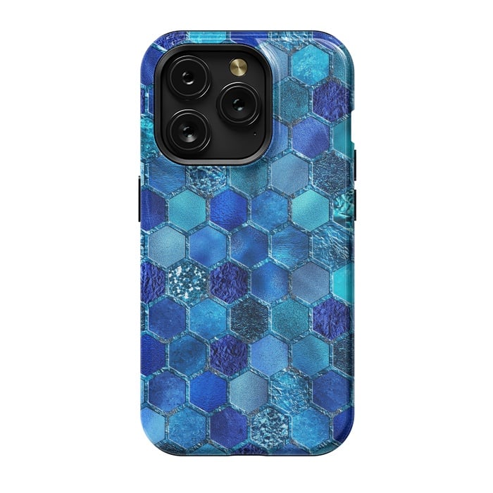 iPhone 15 Pro StrongFit Blue HOneycomb Glitter Pattern by  Utart