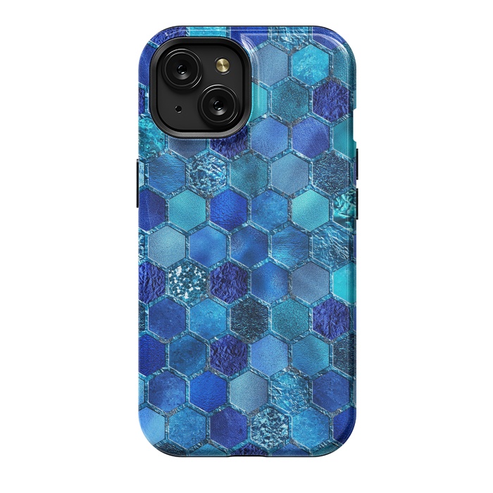 iPhone 15 StrongFit Blue HOneycomb Glitter Pattern by  Utart