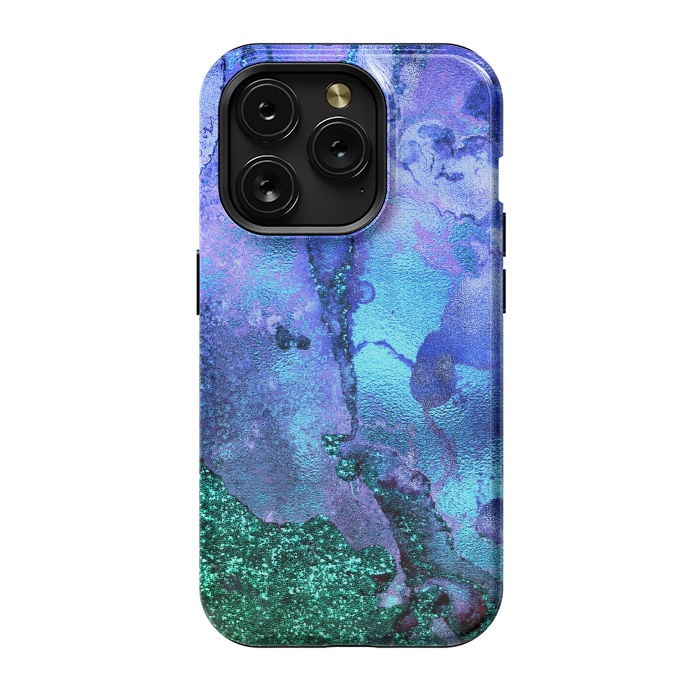 iPhone 15 Pro StrongFit Blue and Green Glitter Ink Marble by  Utart