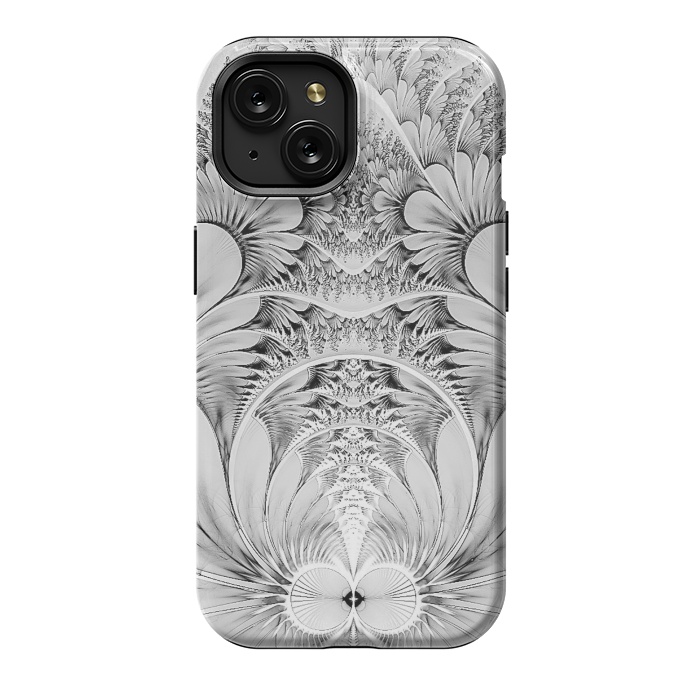 iPhone 15 StrongFit Grey White Florish Fractal by Andrea Haase