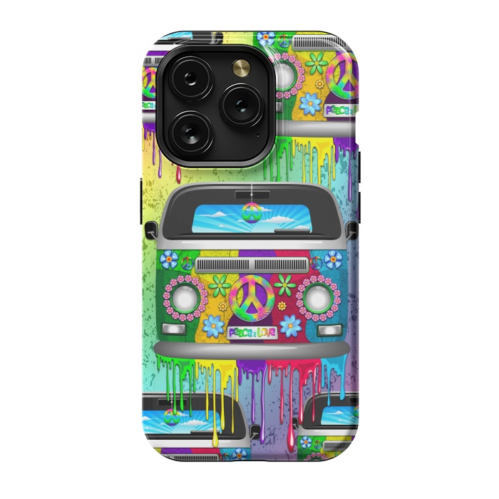 iPhone 15 Pro StrongFit Hippie Van Dripping Rainbow Paint by BluedarkArt