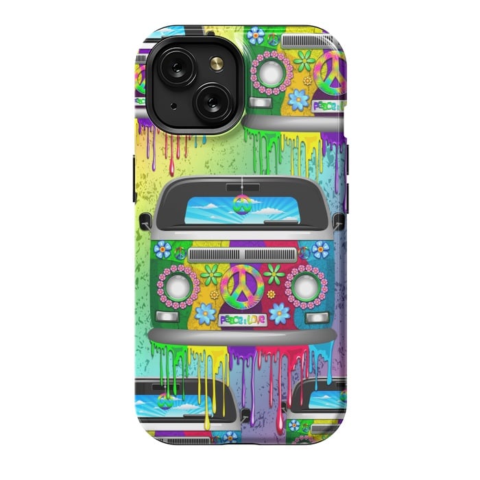 iPhone 15 StrongFit Hippie Van Dripping Rainbow Paint by BluedarkArt