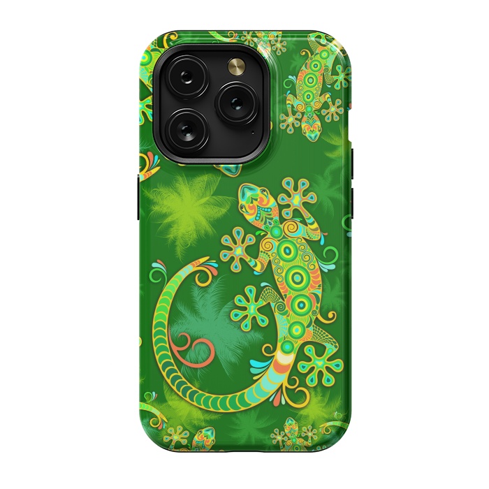 iPhone 15 Pro StrongFit Gecko Lizard Colorful Tattoo Style by BluedarkArt