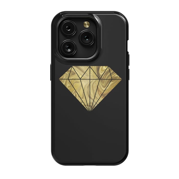 iPhone 15 Pro StrongFit Golden Diamond  Faux Glitter On Black by Andrea Haase