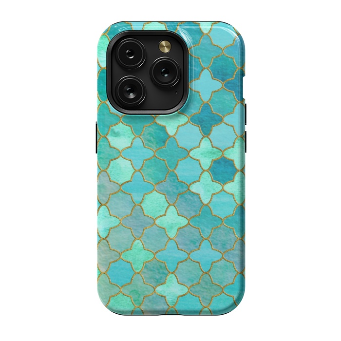 iPhone 15 Pro StrongFit Aqua Moroccan Shapes Pattern  by  Utart