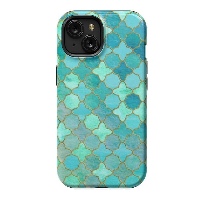 iPhone 15 StrongFit Aqua Moroccan Shapes Pattern  by  Utart